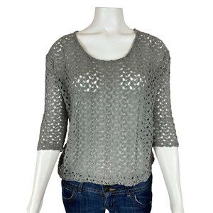 Staring at Stars Urban Outfitters Crochet Top Small Gray Sheer Half Sleeve